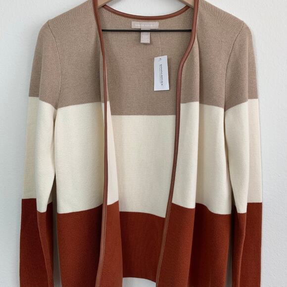 BANANA REPUBLIC NWT Color Block Brown, White & Tan Open Front Cardigan - Medium - Picture 1 of 9